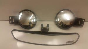 EMP 13" Wide Panoramic Rear view Mirror and (2) Round Side Mirrors for 1-3/4" Round Cages