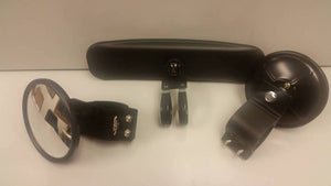 EMP 13" Wide Panoramic Rear view Mirror and (2) Round Side Mirrors for 1-3/4" Round Cages
